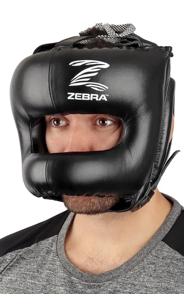 Boxerska prilba - ZEBRA - s ochranou nosa - koža