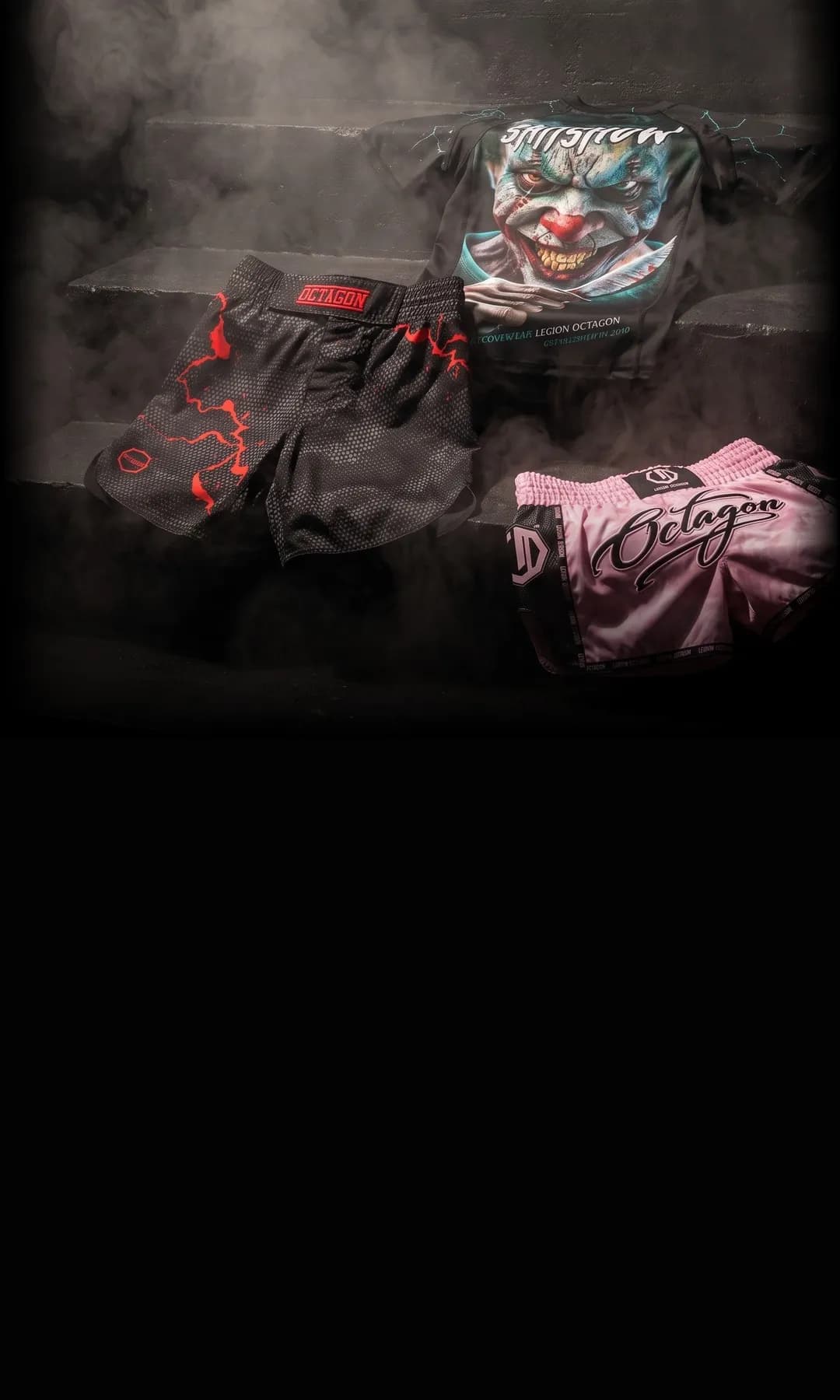Octagon MMA shorts and Muay Thai shorts with a Legion Octagon T-shirt