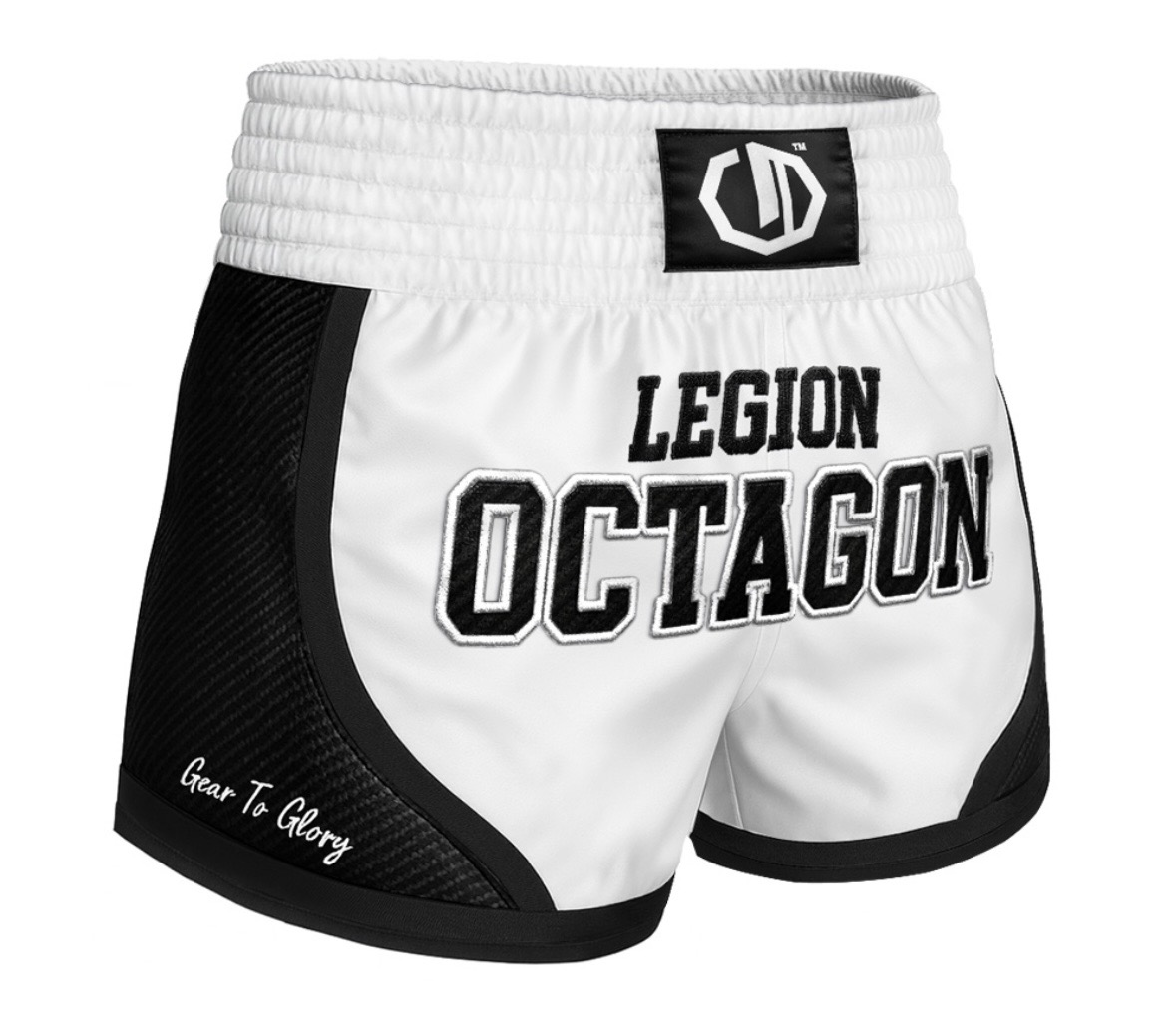 Muay Thai trenky - Octagon - Kevlar Premium - biela/čierna