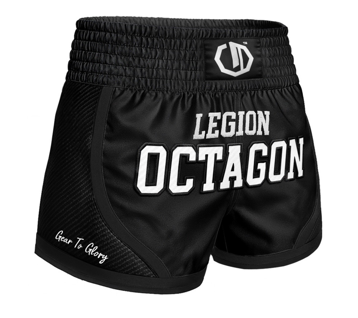 Muay Thai trenky - Octagon - Kevlar Premium - čierna/biela